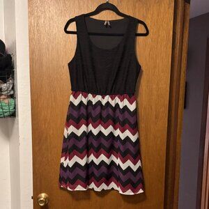 Vanity Black and Multicolor Chevron Midi Dress